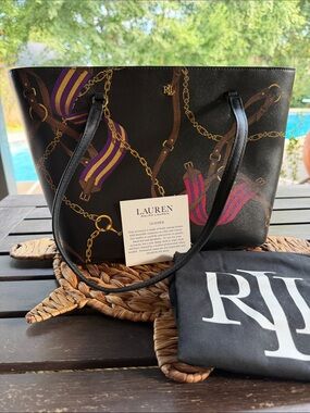 Lauren Ralph Lauren Crosshatch Leather Karly Tote NWT